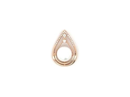18K Rose Gold Teardrop Pendant with Natural Pearl and Natural Diamonds